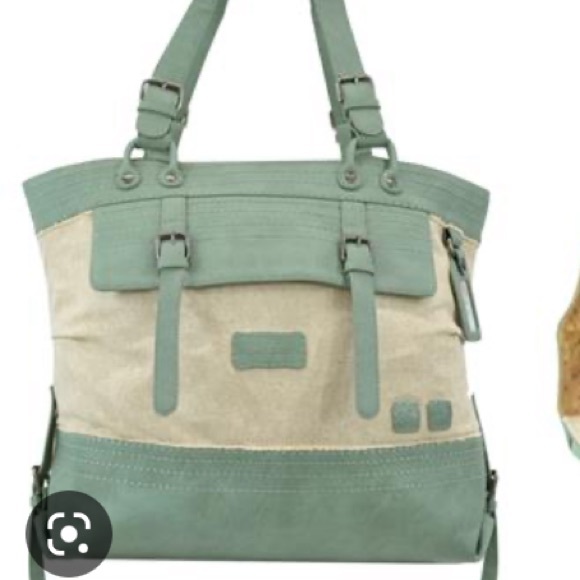 Sherpani Bags Sherpani Nola Large Canvas Leather Tote Travel Bag Rare Sage Green Natural